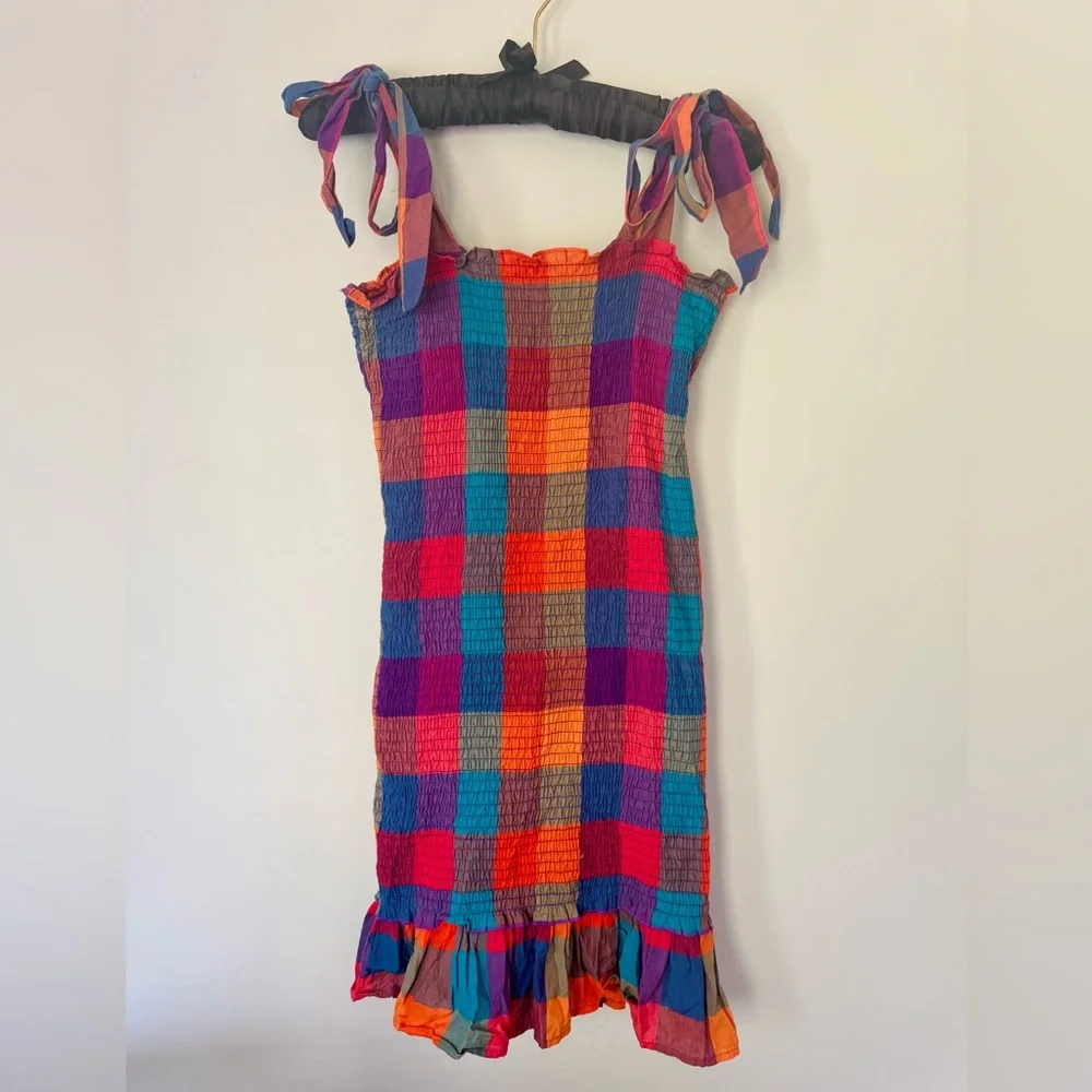 Sezane Multicolor Plaid Mini Dress - Orange, Pink, Blue, Green, Purple - Picture 7 of 11